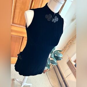 Vintage Velvet Black Mandarin Mini Dress or Tunic Top Circa 1975